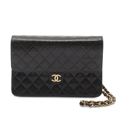 Black Chanel CC Quilted Lambskin Single Flap Crossbody Bag