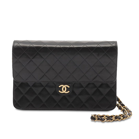 Black Chanel CC Quilted Lambskin Single Flap Crossbody Bag