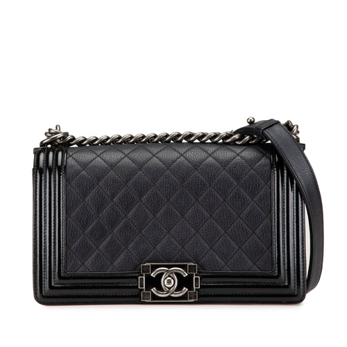 Black Chanel Medium Quilted Goatskin and Patent Boy Flap Crossbody Bag