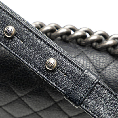 Black Chanel Medium Quilted Goatskin and Patent Boy Flap Crossbody Bag