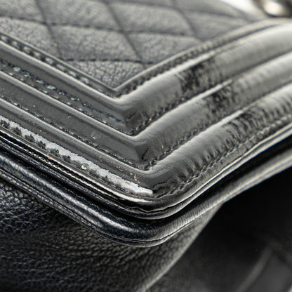 Black Chanel Medium Quilted Goatskin and Patent Boy Flap Crossbody Bag