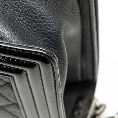 Black Chanel Medium Quilted Goatskin and Patent Boy Flap Crossbody Bag