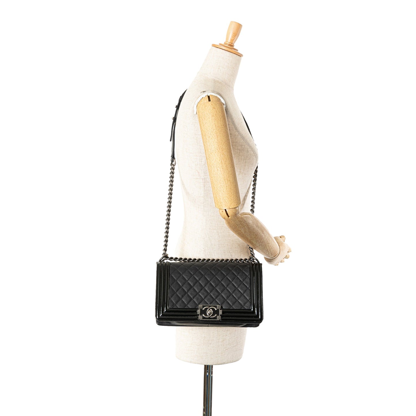 Black Chanel Medium Quilted Goatskin and Patent Boy Flap Crossbody Bag