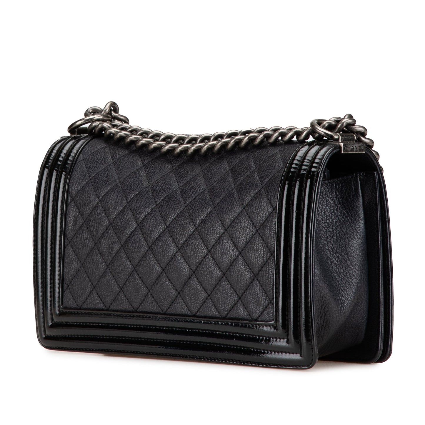 Black Chanel Medium Quilted Goatskin and Patent Boy Flap Crossbody Bag