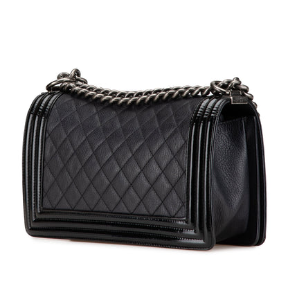 Black Chanel Medium Quilted Goatskin and Patent Boy Flap Crossbody Bag