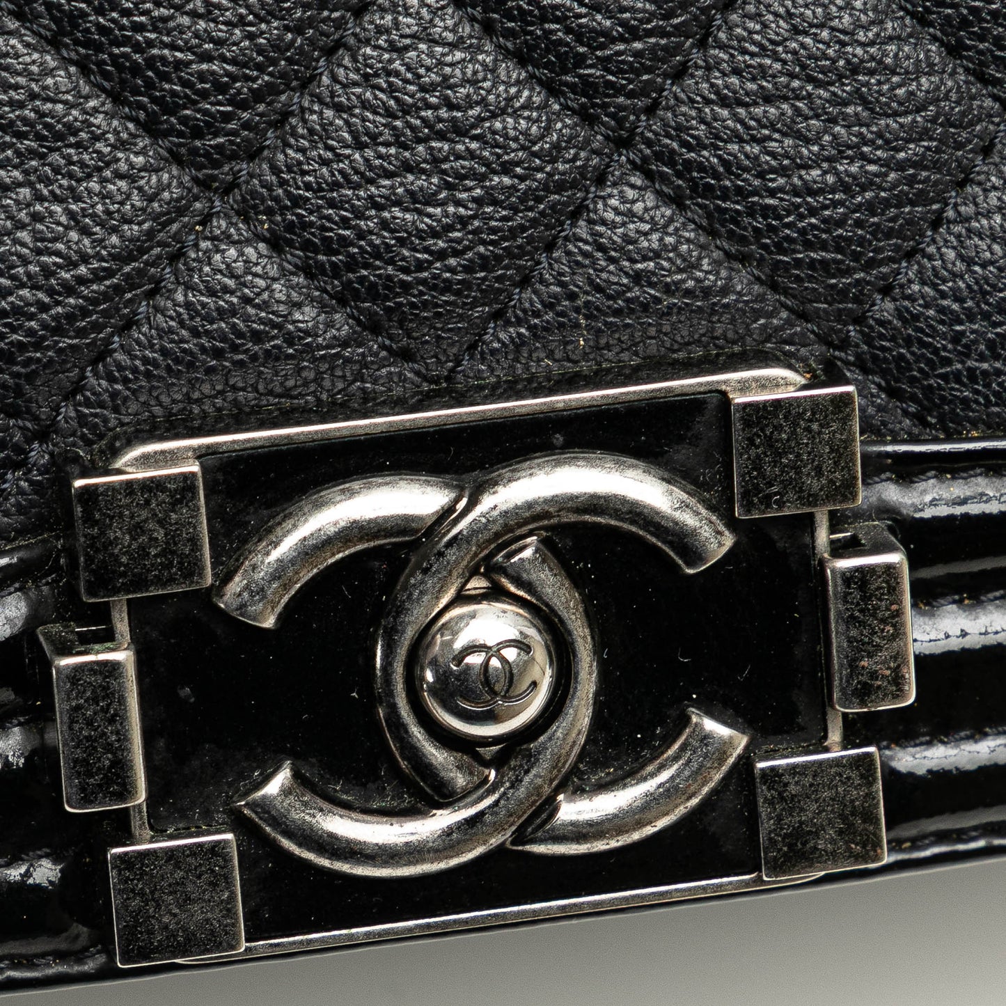 Black Chanel Medium Quilted Goatskin and Patent Boy Flap Crossbody Bag