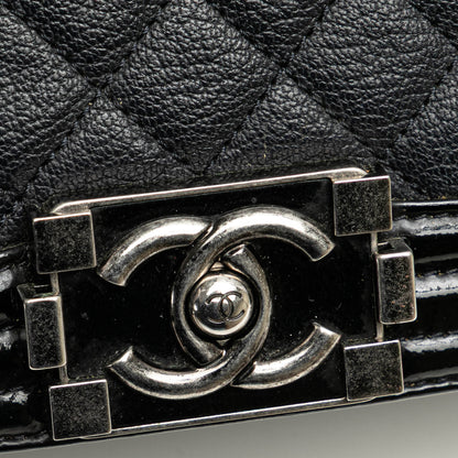 Black Chanel Medium Quilted Goatskin and Patent Boy Flap Crossbody Bag