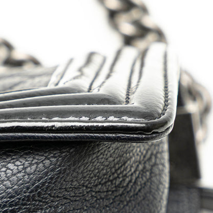 Black Chanel Medium Quilted Goatskin and Patent Boy Flap Crossbody Bag