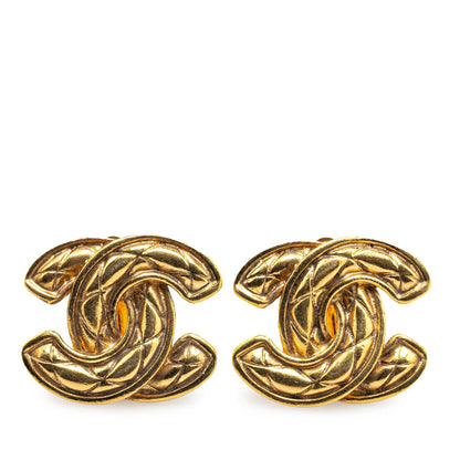 Gold Chanel Gold Plated CC Quilted Clip On Earrings