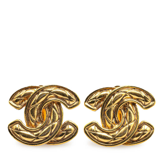 Gold Chanel Gold Plated CC Quilted Clip On Earrings