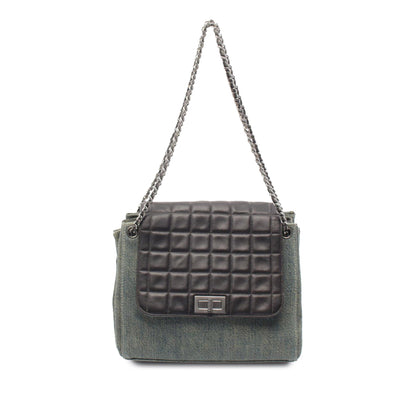 Blue Chanel Lambskin And Denim Chocolate Bar 2.55 Accordion Flap Shoulder Bag