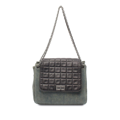 Blue Chanel Lambskin And Denim Chocolate Bar 2.55 Accordion Flap Shoulder Bag