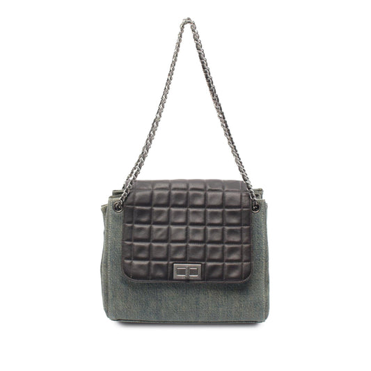 Blue Chanel Lambskin And Denim Chocolate Bar 2.55 Accordion Flap Shoulder Bag