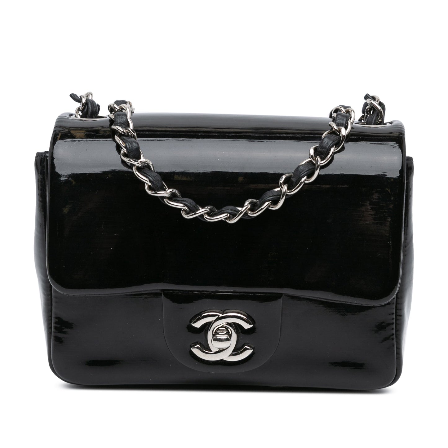 Black Chanel Mini Square Patent Single Flap Crossbody Bag