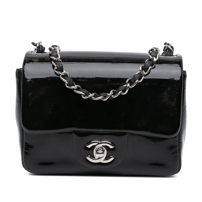 Black Chanel Mini Square Patent Single Flap Crossbody Bag