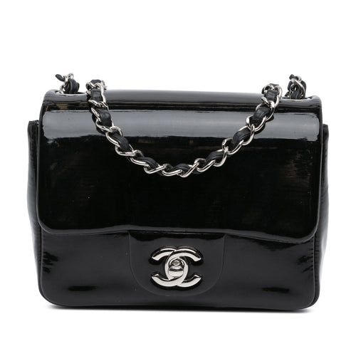 Black Chanel Mini Square Patent Single Flap Crossbody Bag