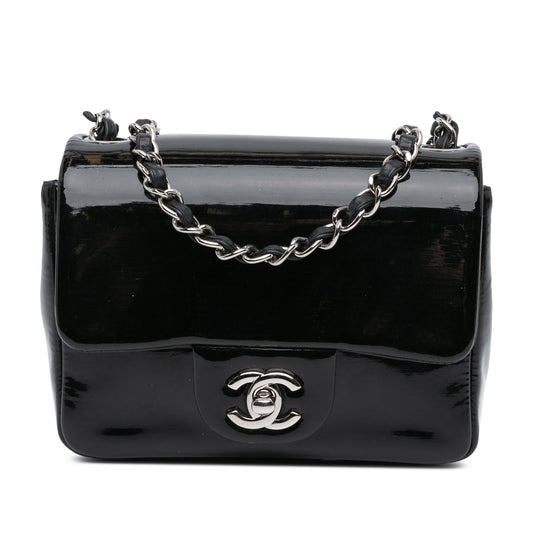 Black Chanel Mini Square Patent Single Flap Crossbody Bag