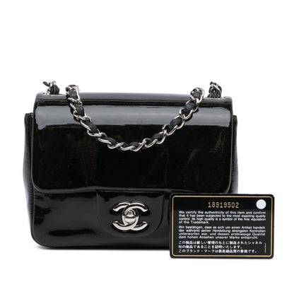 Black Chanel Mini Square Patent Single Flap Crossbody Bag