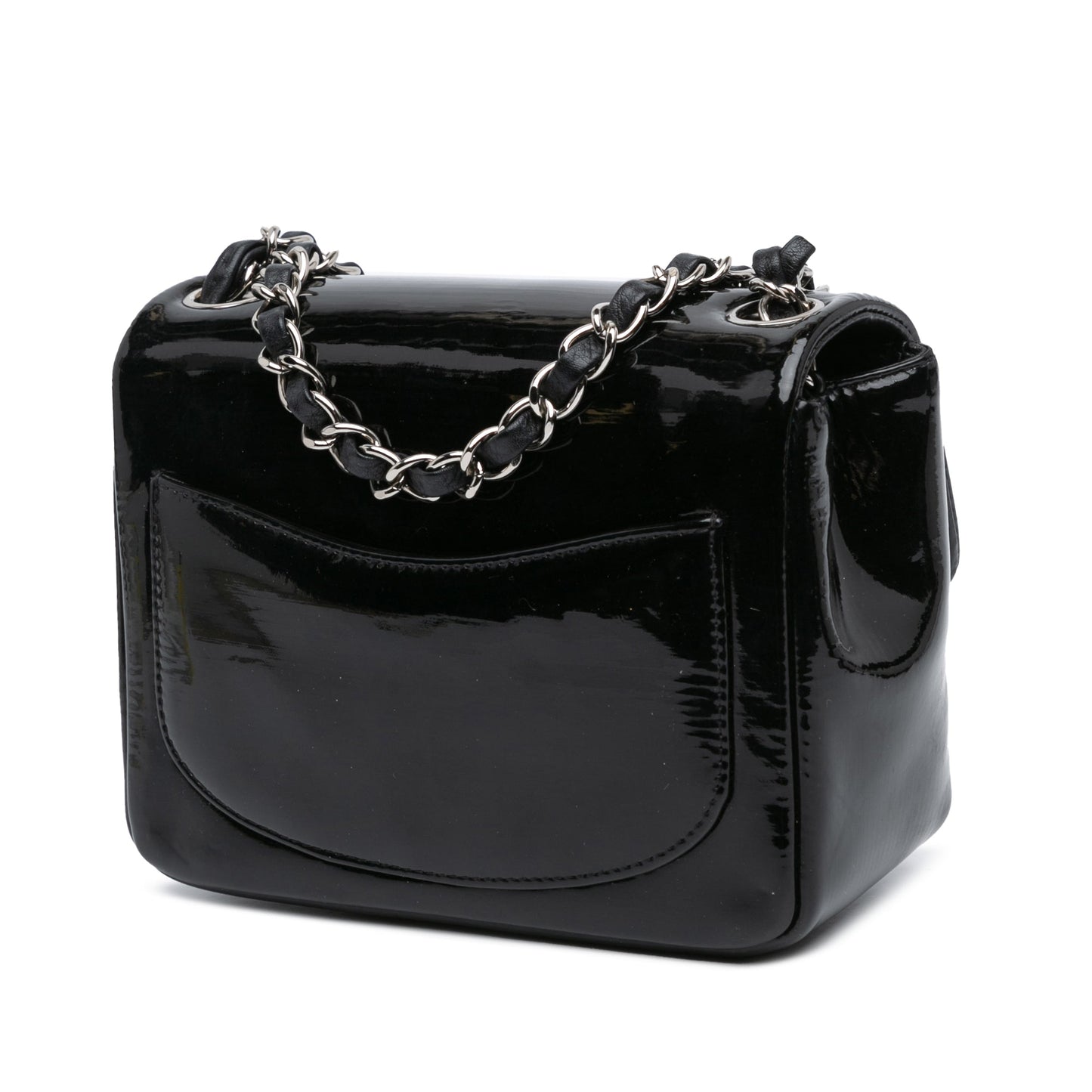Black Chanel Mini Square Patent Single Flap Crossbody Bag