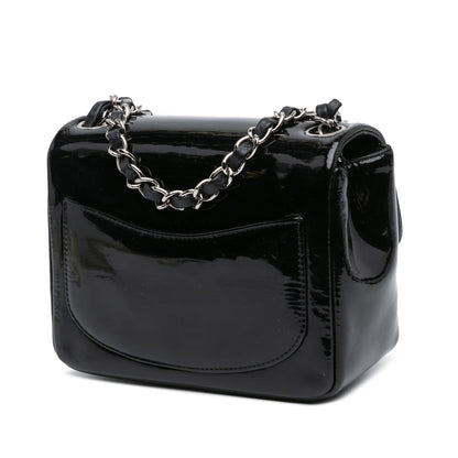 Black Chanel Mini Square Patent Single Flap Crossbody Bag