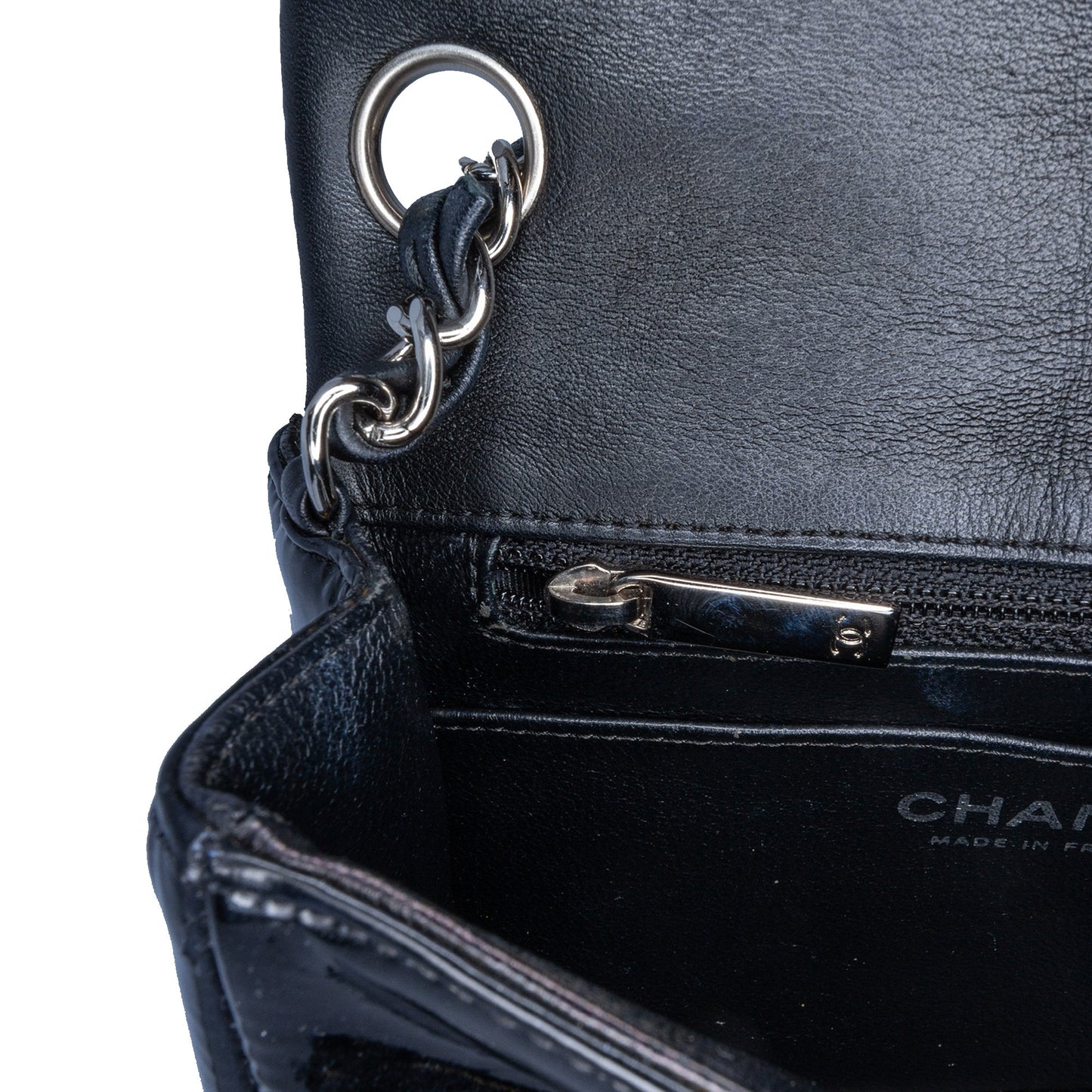 Black Chanel Mini Square Patent Single Flap Crossbody Bag