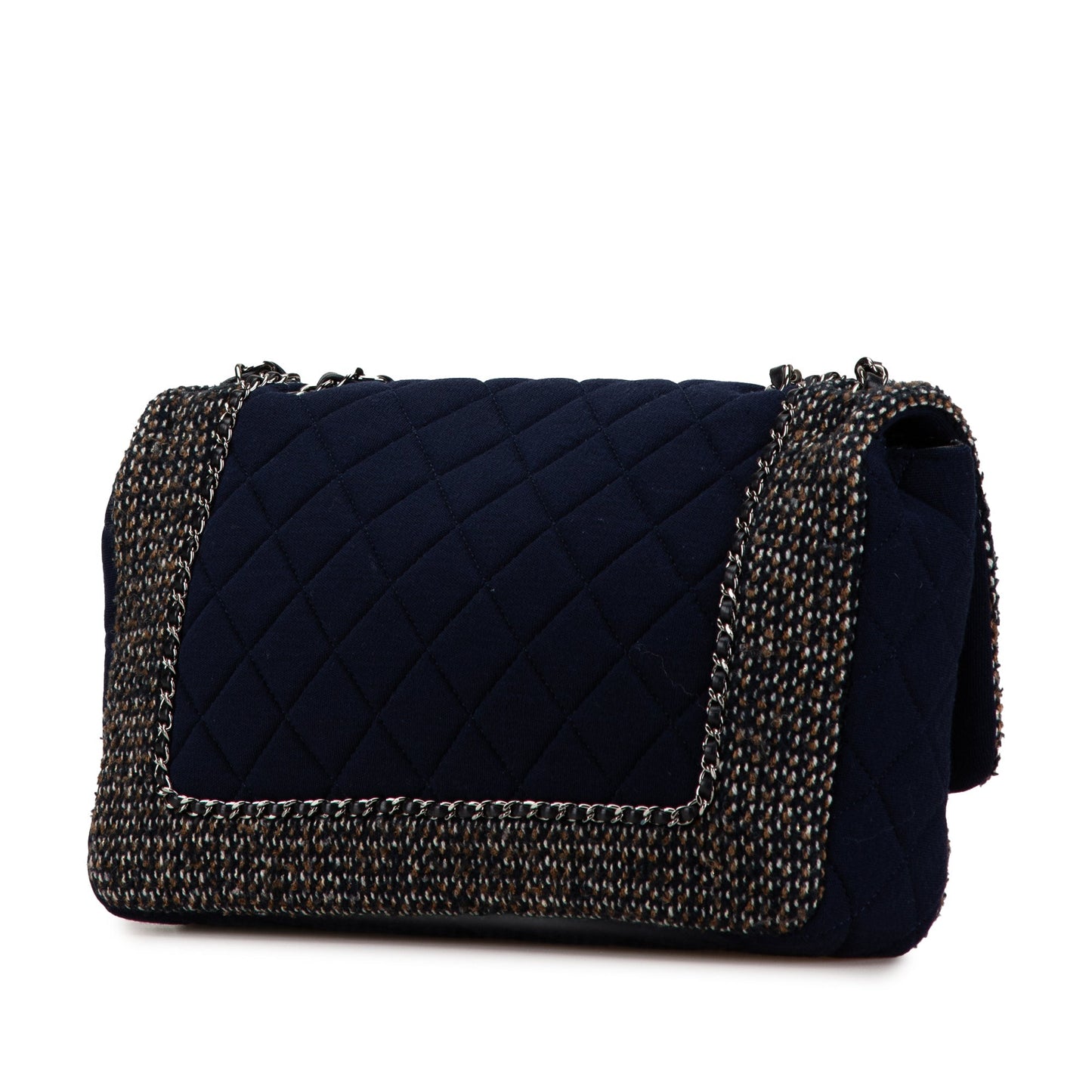 Blue Chanel Jumbo Quilted Jersey and Tweed Chain Flap Shoulder Bag