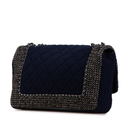 Blue Chanel Jumbo Quilted Jersey and Tweed Chain Flap Shoulder Bag