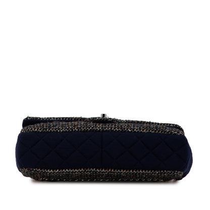 Blue Chanel Jumbo Quilted Jersey and Tweed Chain Flap Shoulder Bag