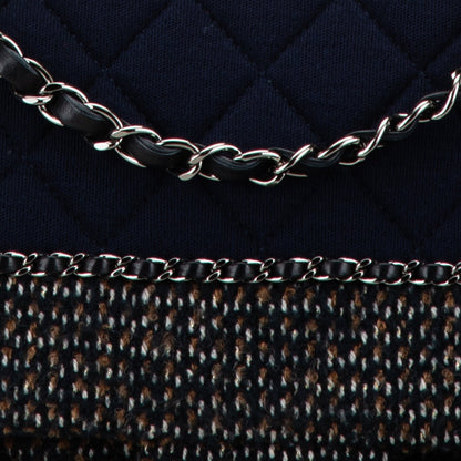 Blue Chanel Jumbo Quilted Jersey and Tweed Chain Flap Shoulder Bag
