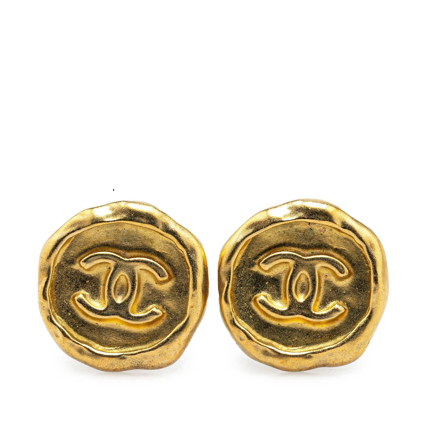 Gold Chanel Gold Plated CC Round Clip On Earrings