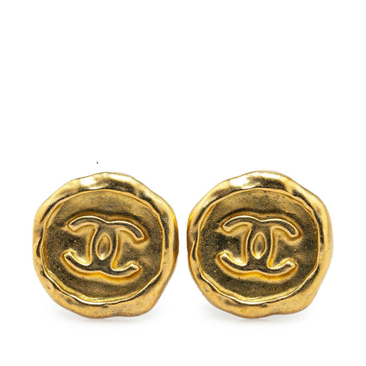 Gold Chanel Gold Plated CC Round Clip On Earrings