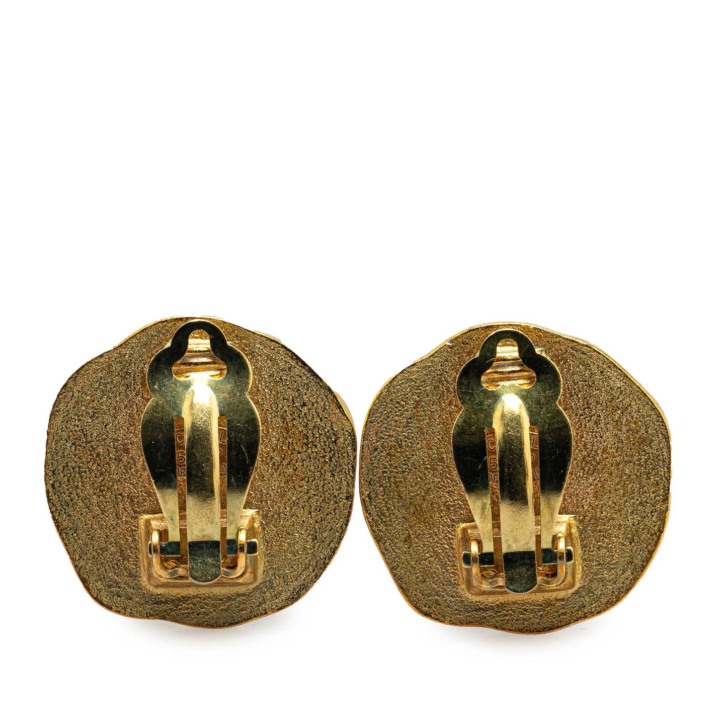 Gold Chanel Gold Plated CC Round Clip On Earrings