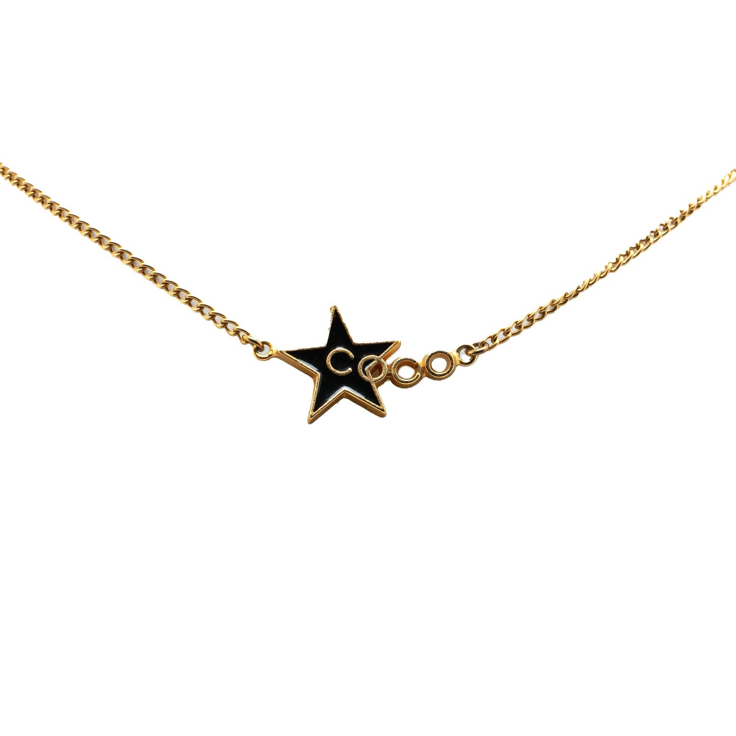 Gold Chanel Gold Plated and Enamel Coco Star Necklace
