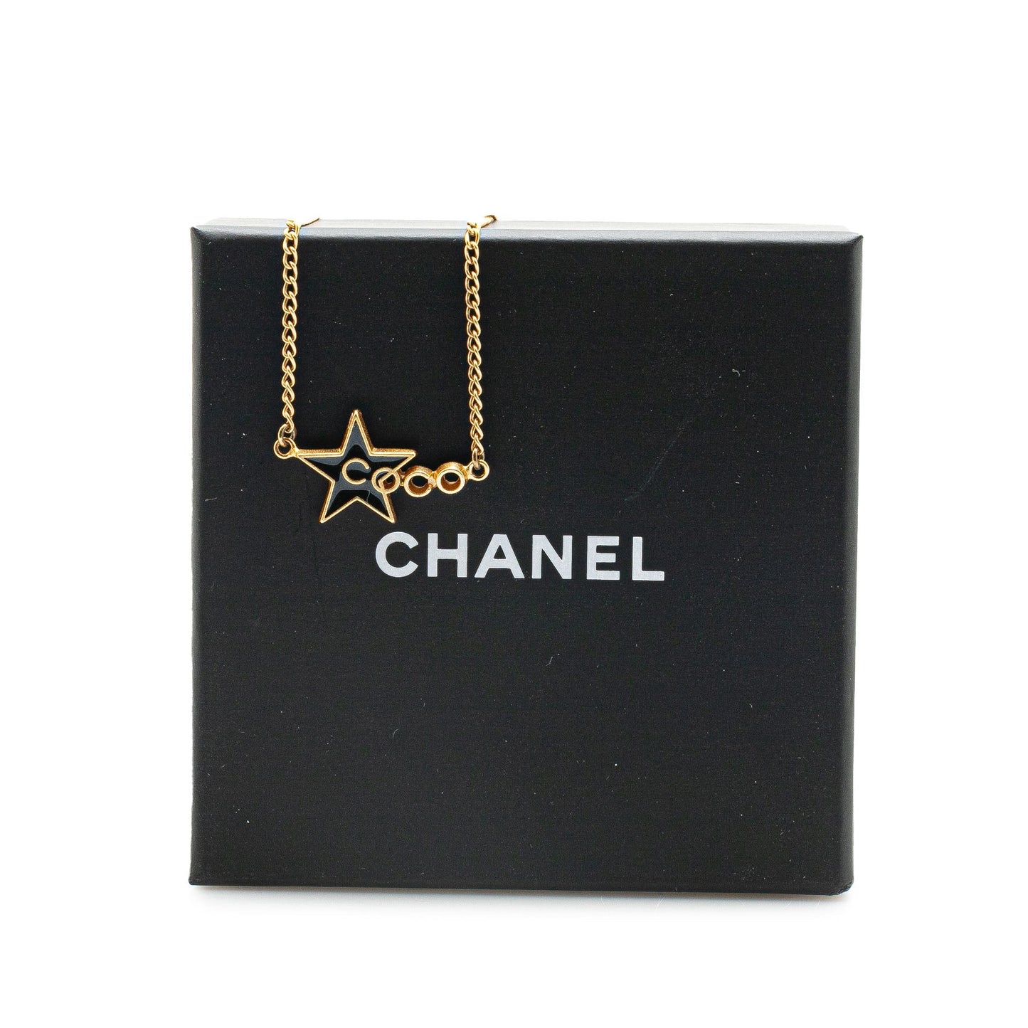 Gold Chanel Gold Plated and Enamel Coco Star Necklace