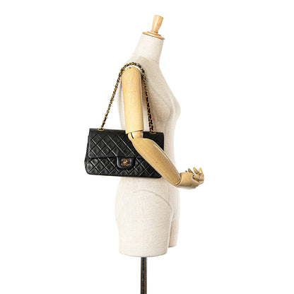 Black Chanel Medium Classic Lambskin Double Flap Shoulder Bag