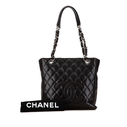 Black Chanel Petite Caviar Shopping Tote Shoulder Bag
