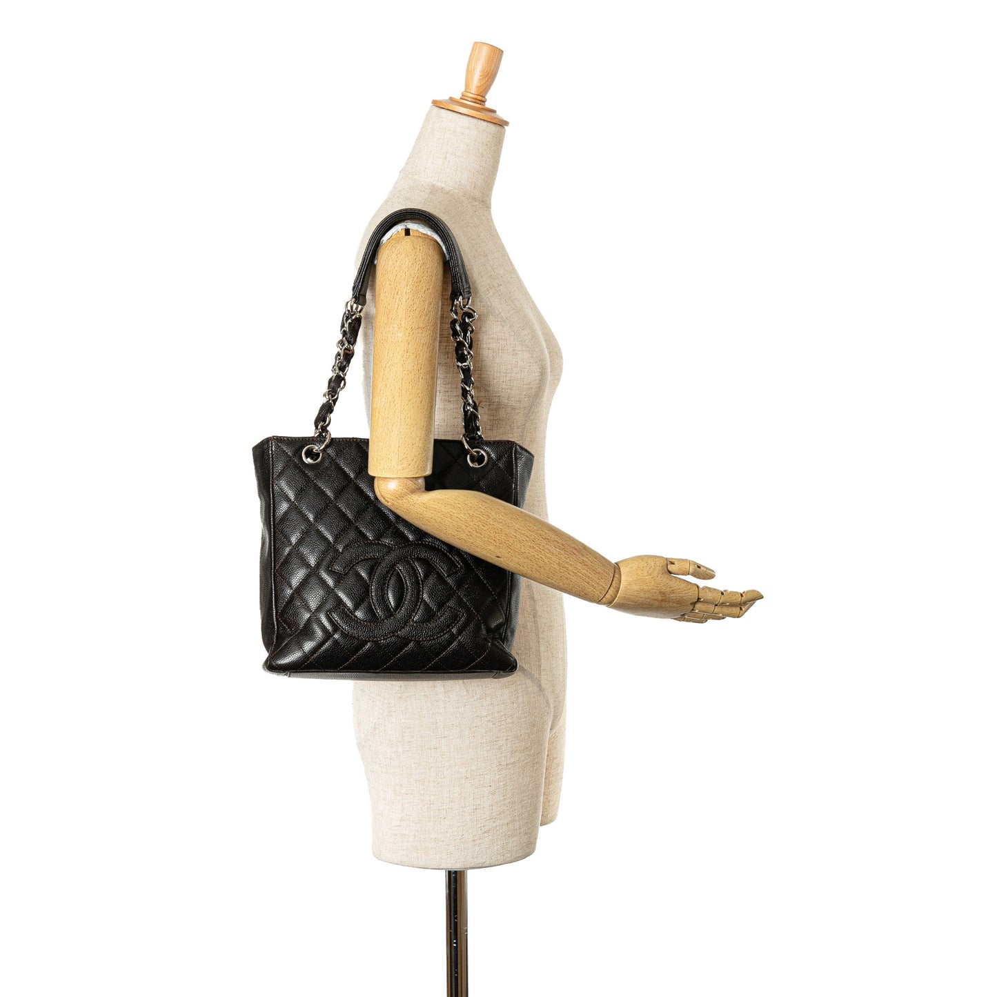 Black Chanel Petite Caviar Shopping Tote Shoulder Bag