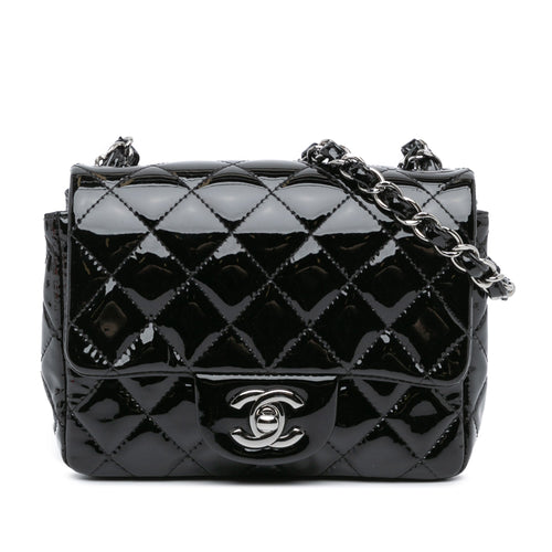 Black Chanel Mini Square Classic Patent Single Flap Crossbody Bag