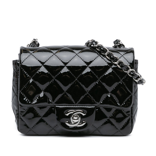Black Chanel Mini Square Classic Patent Single Flap Crossbody Bag