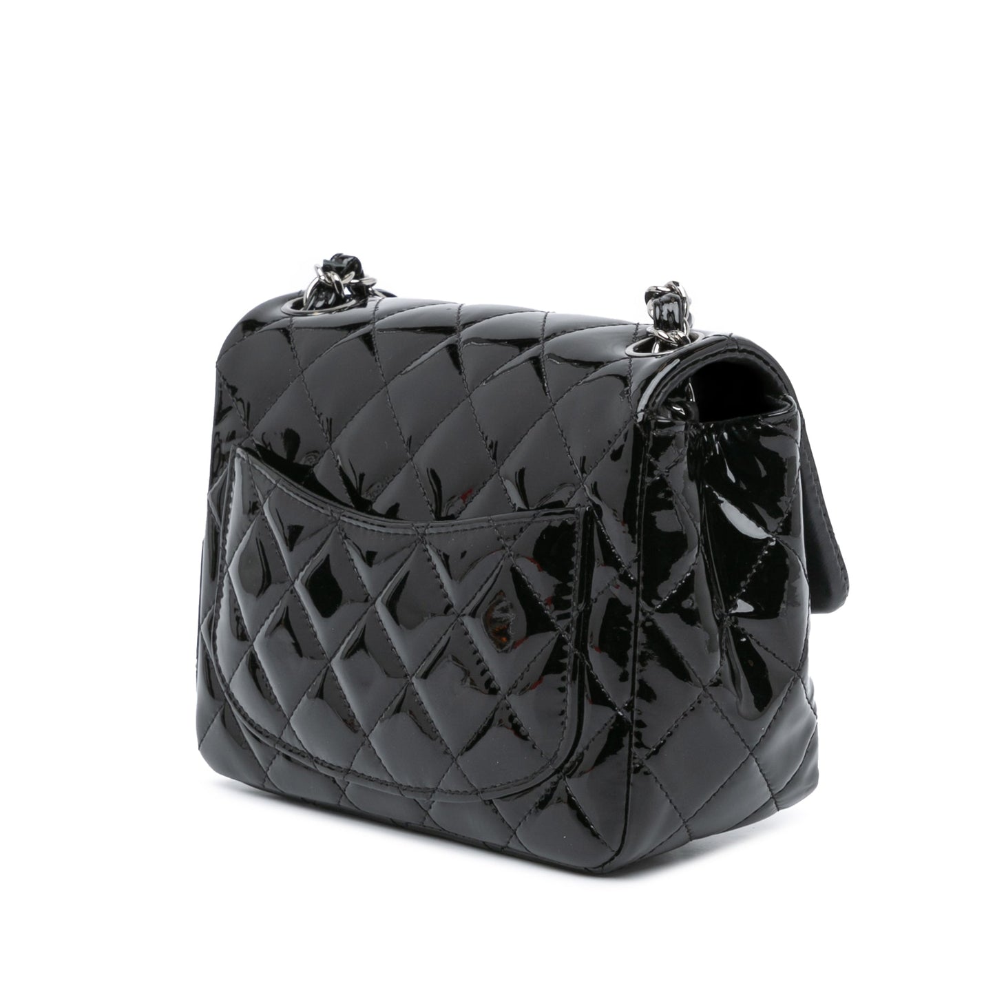 Black Chanel Mini Square Classic Patent Single Flap Crossbody Bag