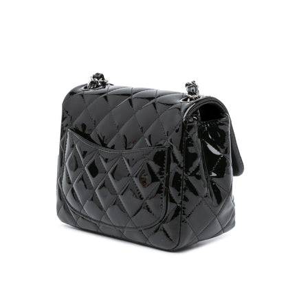 Black Chanel Mini Square Classic Patent Single Flap Crossbody Bag