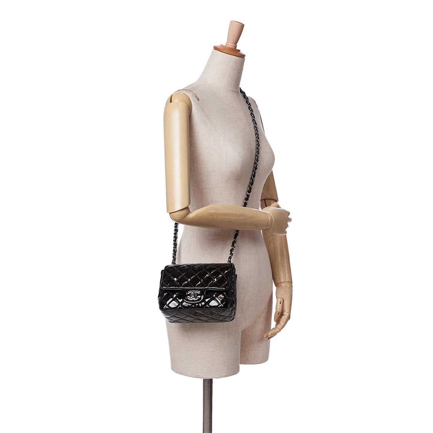 Black Chanel Mini Square Classic Patent Single Flap Crossbody Bag