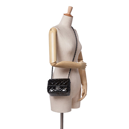 Black Chanel Mini Square Classic Patent Single Flap Crossbody Bag