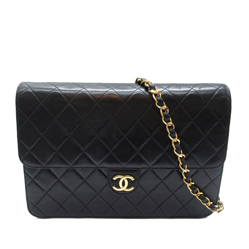 Black Chanel CC Quilted Lambskin Single Flap Crossbody Bag
