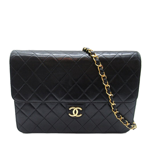 Black Chanel CC Quilted Lambskin Single Flap Crossbody Bag