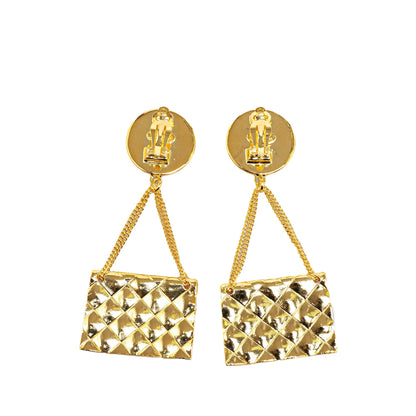 Gold Chanel Gold Plated CC 2.55 Flap Bag Clip On Earrings