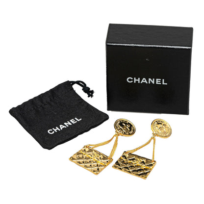 Gold Chanel Gold Plated CC 2.55 Flap Bag Clip On Earrings
