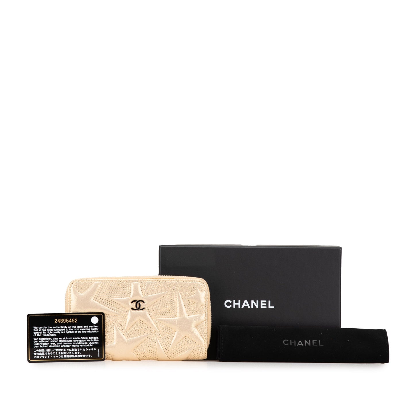 Gold Chanel Medium Metallic Lambskin Star Embossed Zip Around Wallet