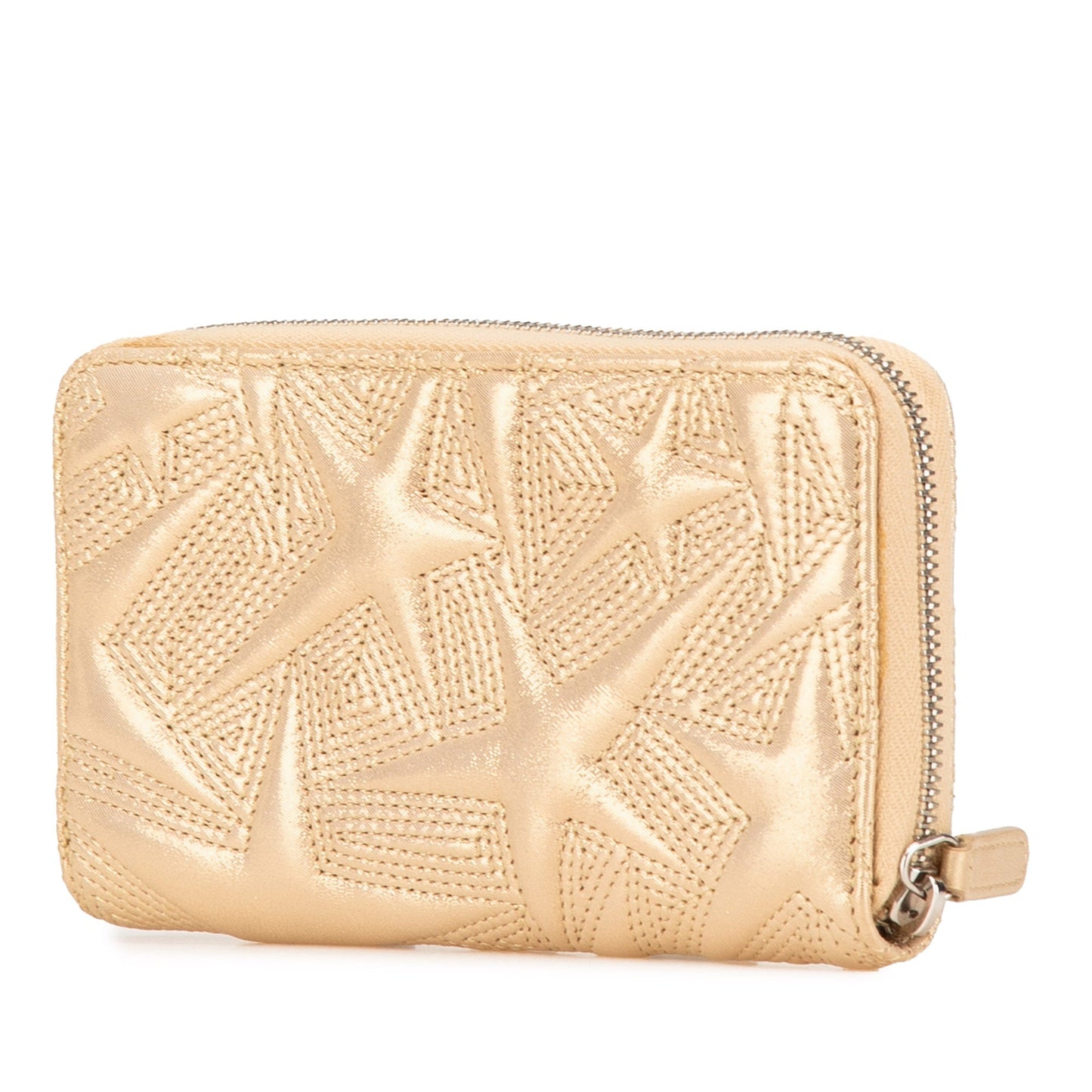 Gold Chanel Medium Metallic Lambskin Star Embossed Zip Around Wallet