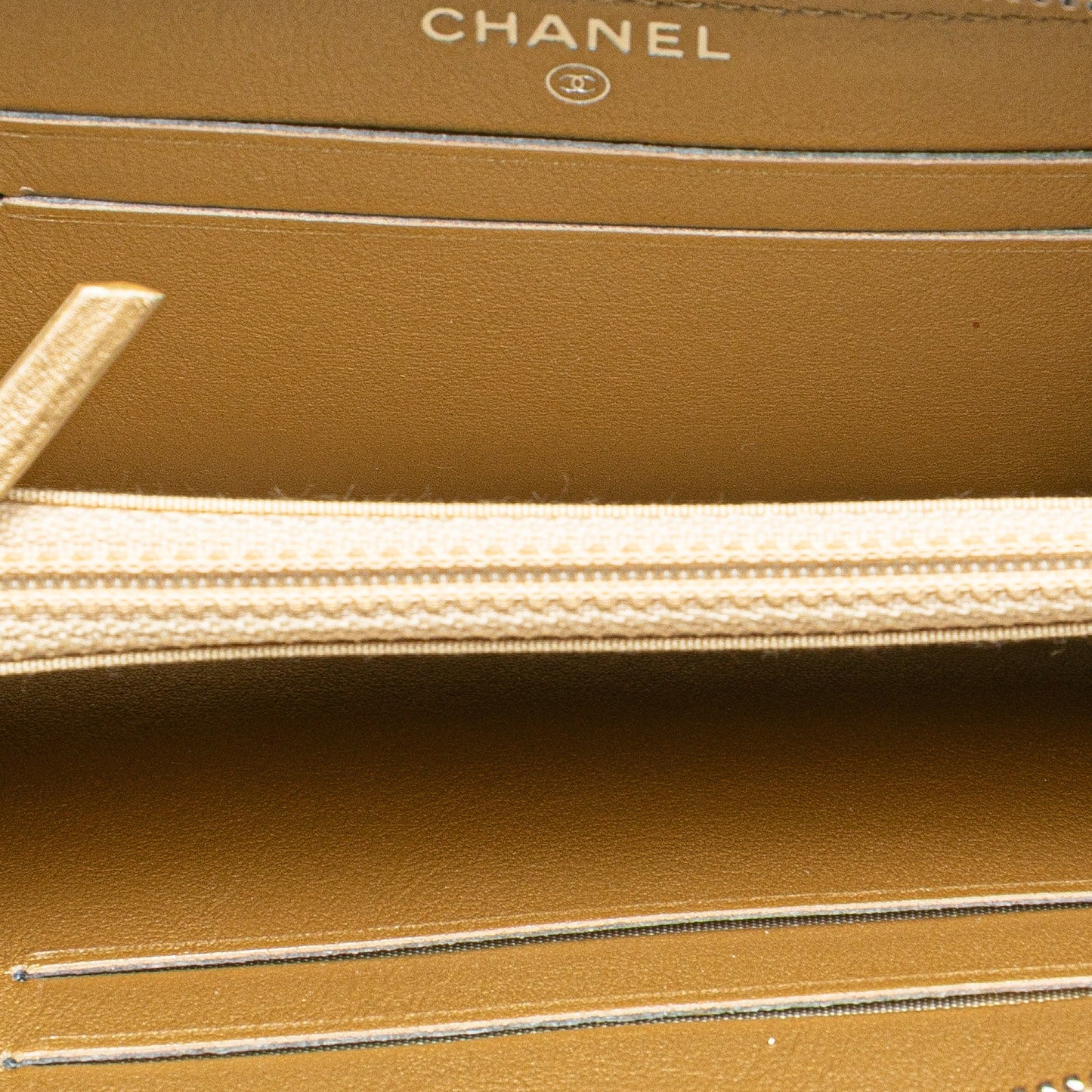 Gold Chanel Medium Metallic Lambskin Star Embossed Zip Around Wallet